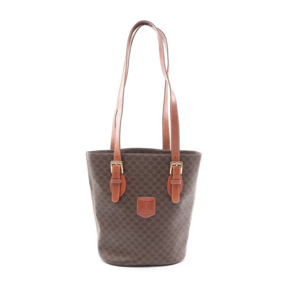 Celine Macadam Tote Bag Canvas Leather Brown